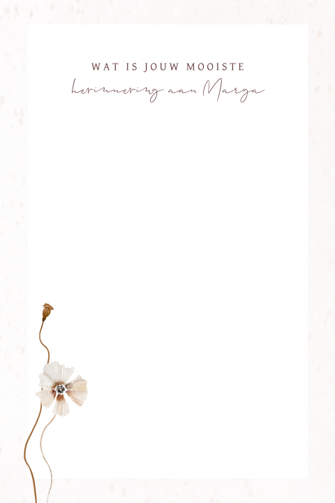 Invulkaartje voor herinnering met droogbloemen