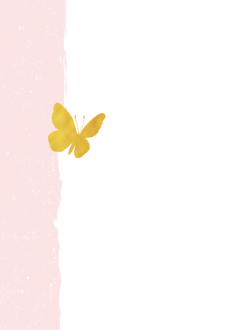 Lieve rouwbrief met gouden vlinder en roze achtergrond