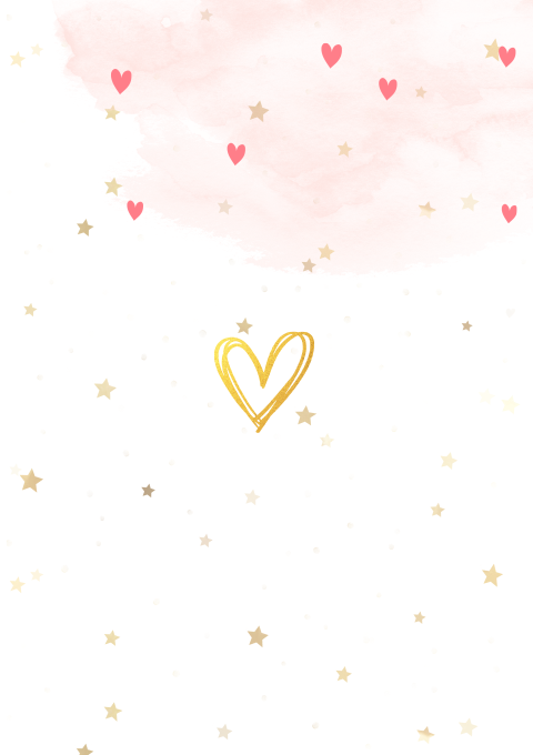 stijlvolle rouwbrief met aquarel en goudkleurige sterren confetti