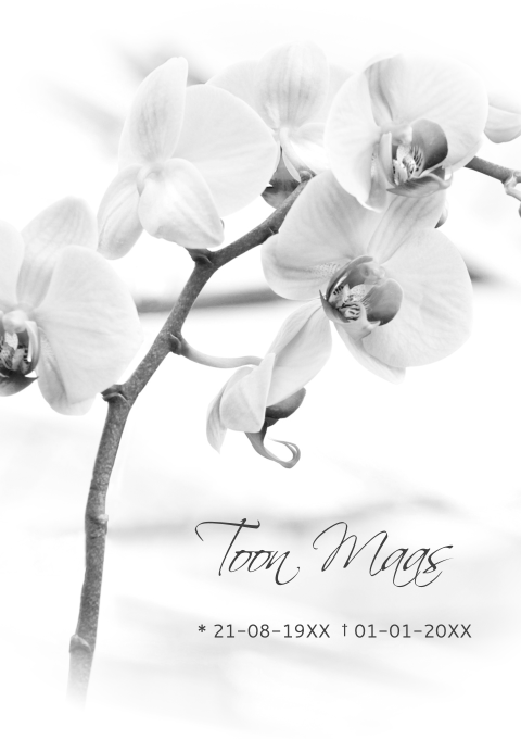 Rouwkaart met orchidee in zwart-wit